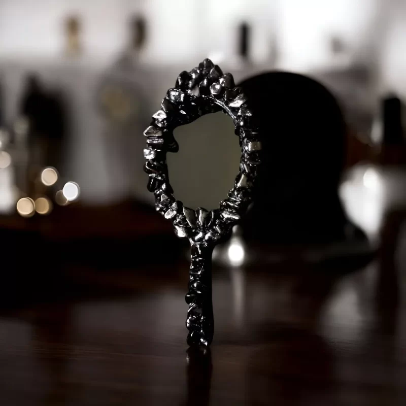 Espelho Negro De Mão Turmalina