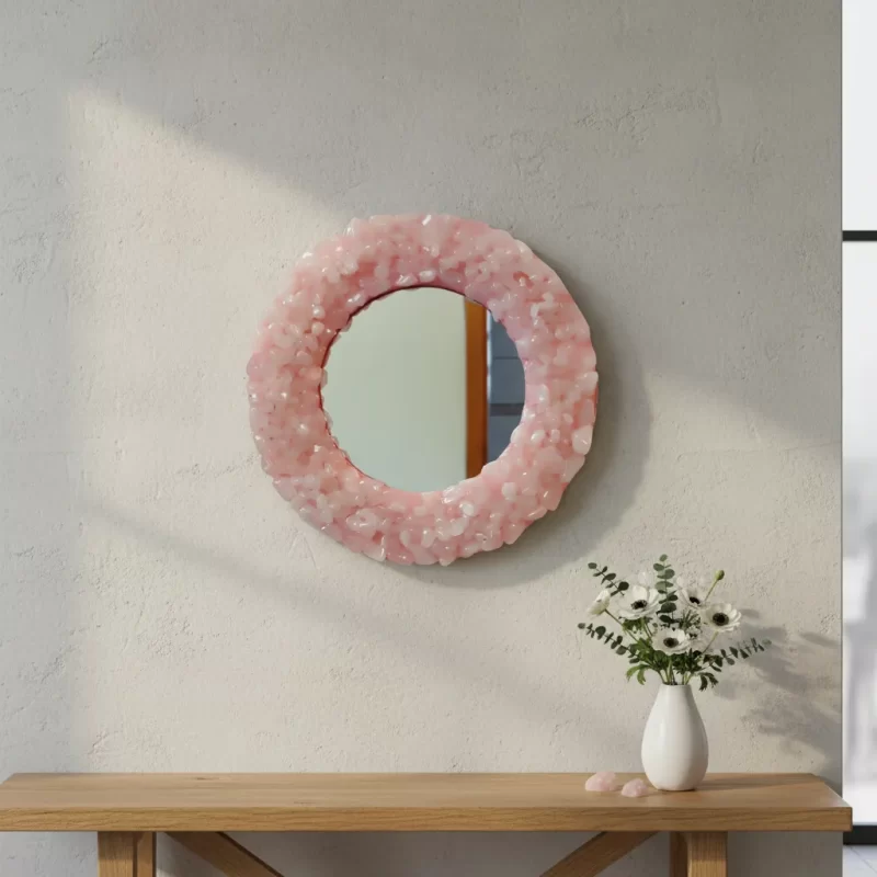 Espelho Pedras Quartzo Rosa 20 Cm